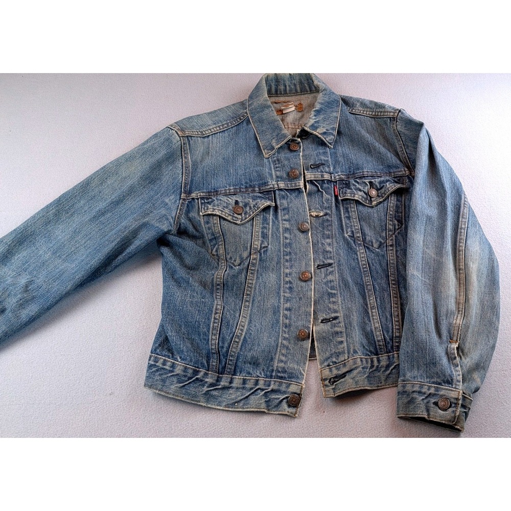Vintage Levis Denim Trucker Jacket Light Wash Red Tab Distressed Jean Jacket
